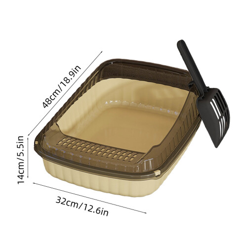 Semi-Enclosed Cat Litter Box with High Sides Removable Pan 2