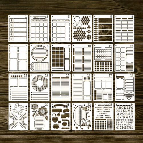 Reusable Productivity Journal Stencils Set 24 pcs