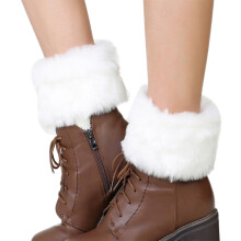 Women's Crochet Leg Warmers with Faux Fur Trim