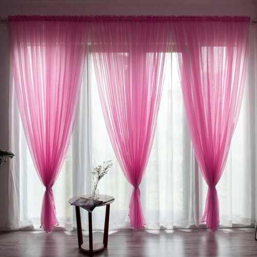 Pink Trilon Sheer Curtain Panel Voile Tulle 200x100cm