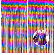 Rainbow Metallic Tinsel Fringe Curtain 3.3ft x 6.6ft