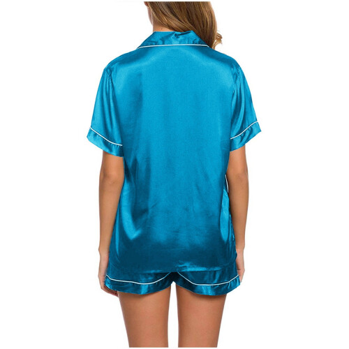 Women's Silk Pajama Set Shorts Top Soft Satin Button-Down 2