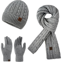 Women's Winter Beanie Scarf Gloves Set Fleece-Lined