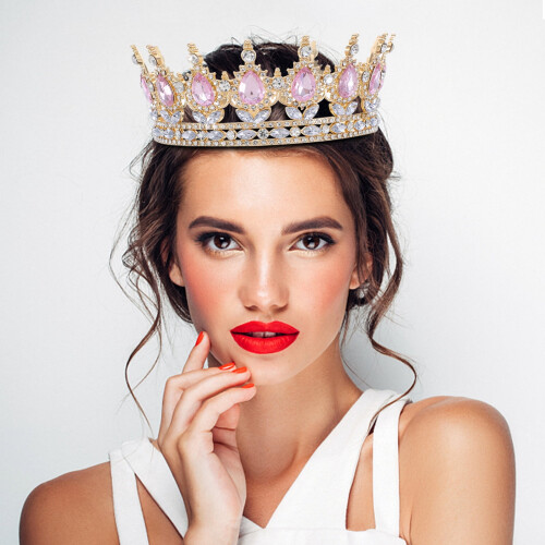 Bridal Crown Pink Rhinestone Chic Design 1