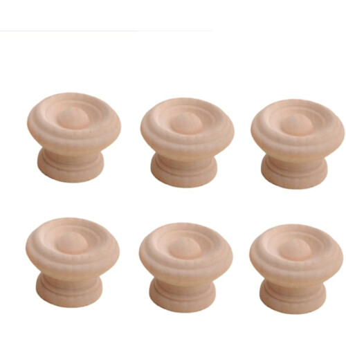 Wooden Cabinet Knobs Solid Beech Round Handles Dark Brown 6