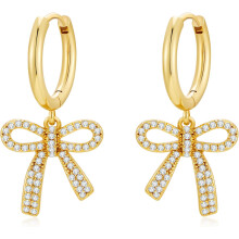 Bow Hoop Earrings Rhinestone Drop 1 Pair