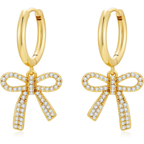Bow Hoop Earrings Rhinestone Drop 1 Pair