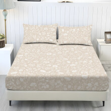 King Size Fitted Sheet Set with 2 Pillowcases Floral Beige
