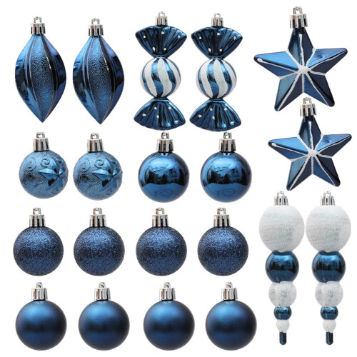 Blue and White Christmas Balls Ornaments Set 20 pcs