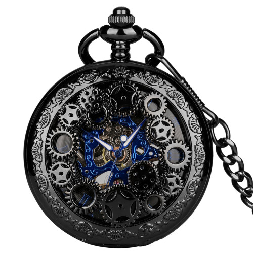 Skeleton Pocket Watch Roman Numerals Mechanical 1pc