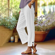 Women's Summer Pants Solid Color Lightweight Elastic Waist