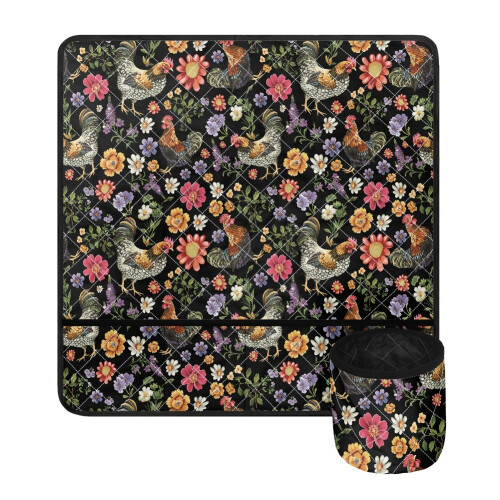Floral Rooster Sewing Machine Mat with Pockets Non-Slip 18