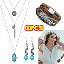 Bohemian Western Turquoise Jewelry Set for Women 3 Pieces