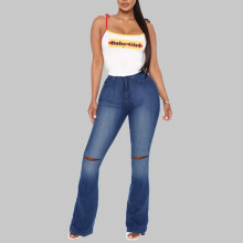 Damen-Jeanshose mit hohem Bund und Mikrotrompetenform