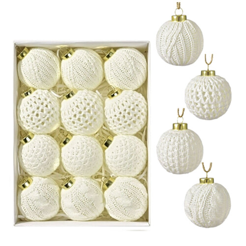 Crochet Christmas Ornaments Beige 12 pcs