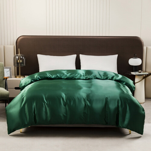 Queen Satin Duvet Cover 203x229cm Soft Polyester Green 1