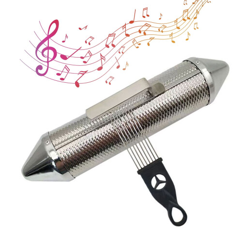 Metal Guiro Shaker with Scraper Round Cylinder Latin 1