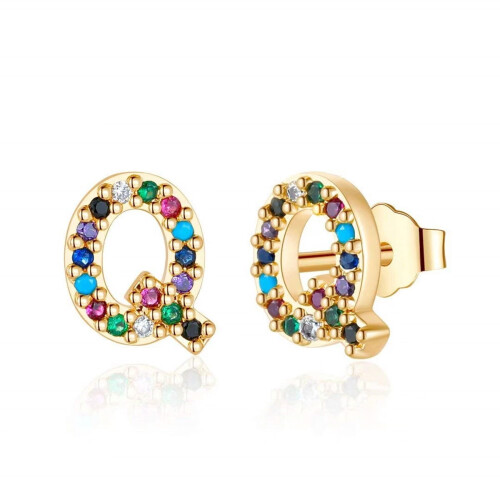 Sterling Silver Gold-Plated CZ Stud Earrings 1 Pair