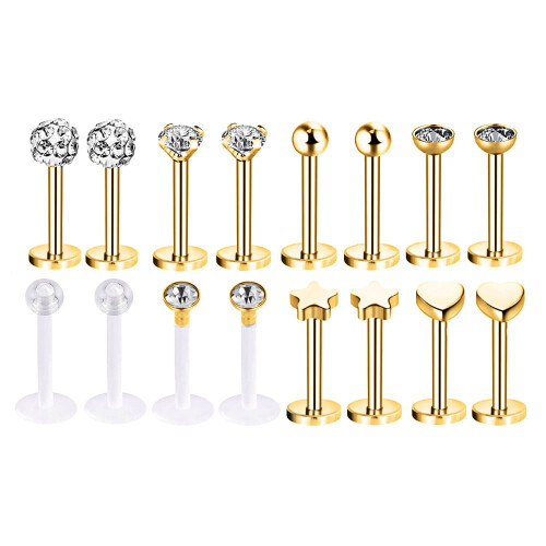 Cubic Zirconia Labret Lip Piercing Set 16 pcs