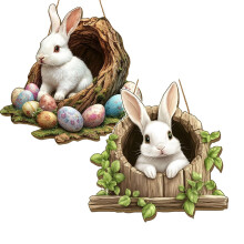 Cartelli in legno per porta con coniglietto e uovo di Pasqua (2 pezzi)