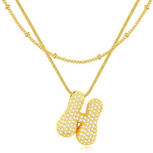 Bubble Letter Necklace Women Gold Dainty Initial Pendant