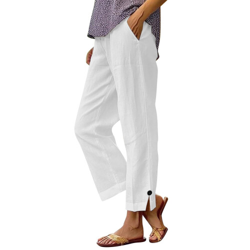 Women's Summer Pants Solid Color Lightweight Elastic Waist 1