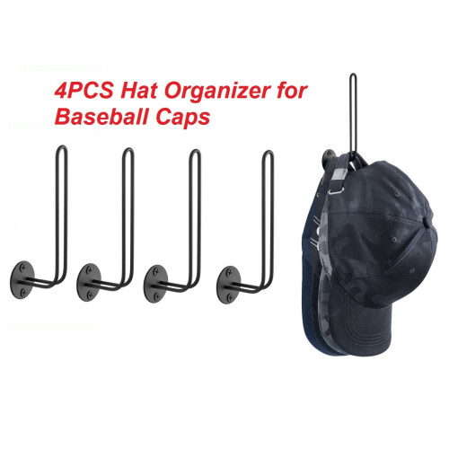 Hat Organizer Rack Black Metal L-Shaped 4-Piece