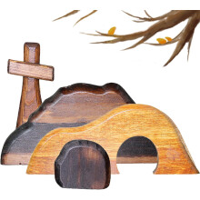 Easter Empty Tomb Cross Statue Wooden Nativity Set 4PCS