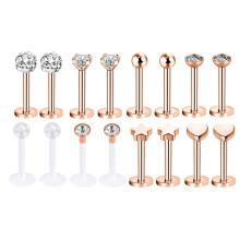 Cubic Zirconia Labret Piercing Set 16 Pieces