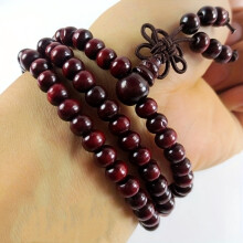 Sandalwood Prayer Beads Bracelet 6mm Brown Faux Leather