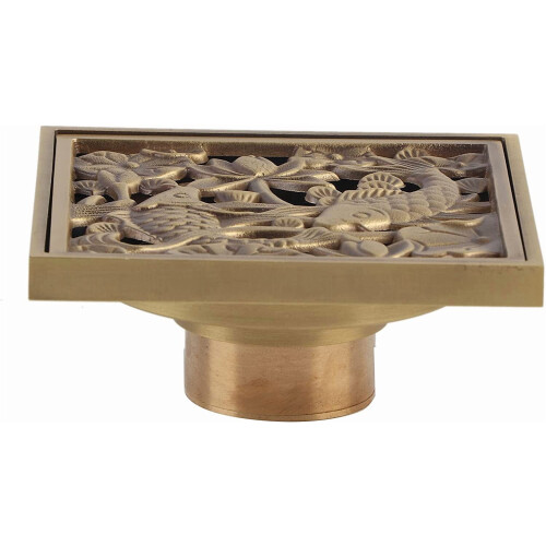 Antique Brass Square Floor Drain 3.9 inch with Removable