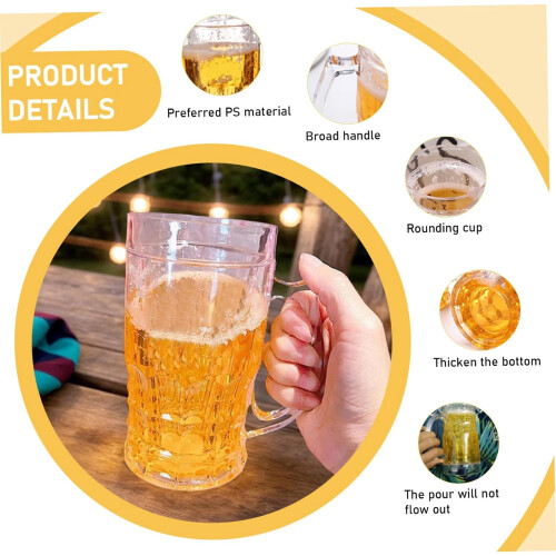 Fake Beer Mug Set Plastic Double-Layer 2pcs 400ml 1
