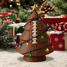 Football-Shaped Christmas Tree Decor Colorful Lights Gold