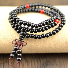 Sandalwood Prayer Beads Bracelet 6mm Brown Faux Leather