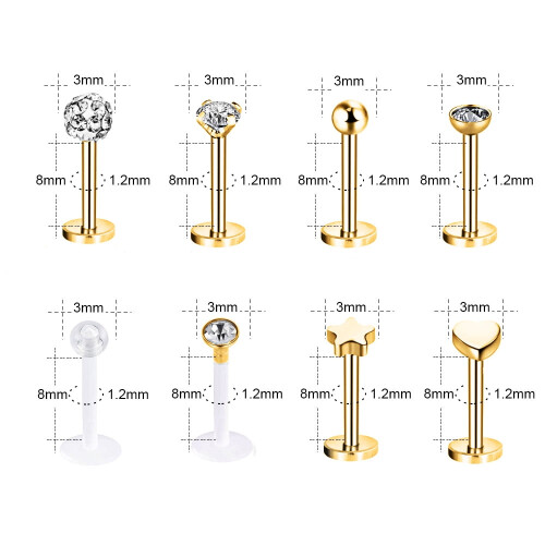 Cubic Zirconia Labret Lip Piercing Set 16 pcs 1
