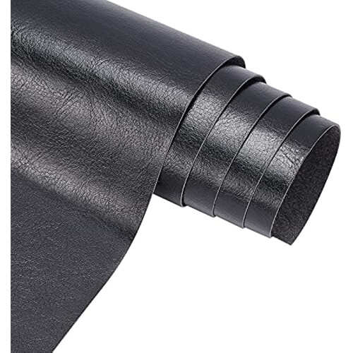 PU Leather Roll Black Solid Color 13x55 Inch 0.4mm Thick