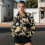 Women's Half-Zip Sweatshirt Black Flower Leaf Design M 3