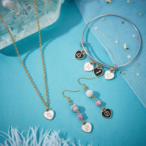 Constellation Heart Charms Zodiac Enamel Pendants 96pcs 1