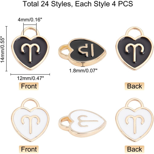 Constellation Heart Charms Zodiac Enamel Pendants 96pcs 2