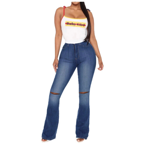 Dames denim micro trompetbroek met hoge taille 1