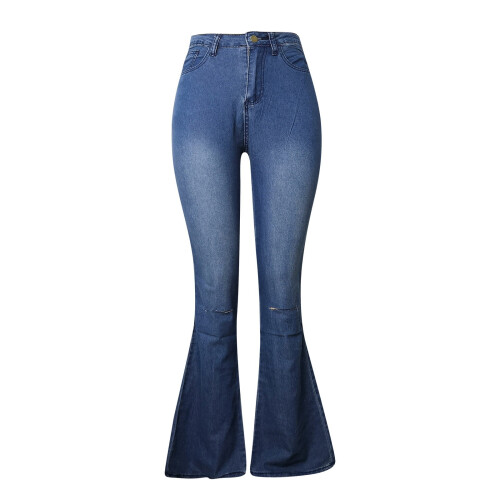 Dames denim micro trompetbroek met hoge taille 2