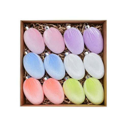 Pastel Velvet Easter Eggs with Hangers 12PCS 1