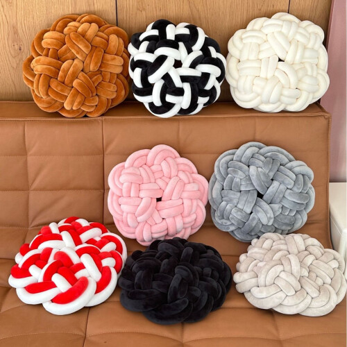 Round Knot Pillow Chunky Knit Throw 13.8 Inch Pink 1
