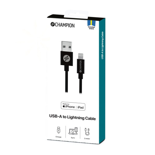 USB-A to Lightning Cable 2m Black