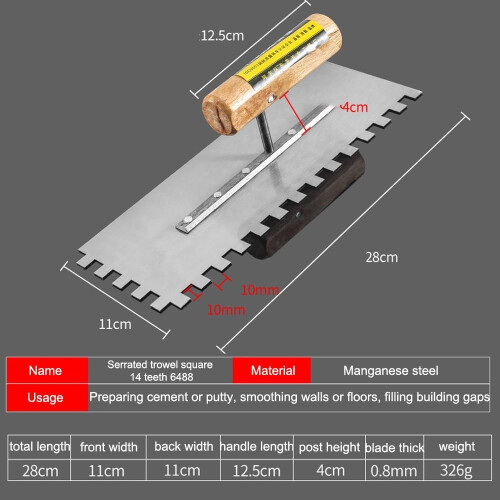 Squared Tip Notch Trowel Stainless Steel 12mm 1