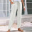 Women's Cotton Linen Pants Solid Color Wide Leg with 2