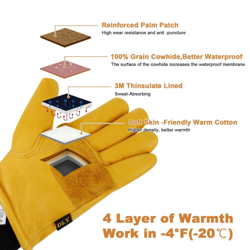 PUMIER Men's Winter Work Gloves Yellow Large 2