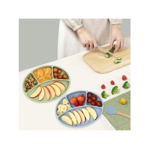 Baby Suction Cup Bowl Divided Silicone Feeding Dish 1