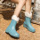 Women's Short Wide Rain Boots Punk Style Cotton-Lined 2