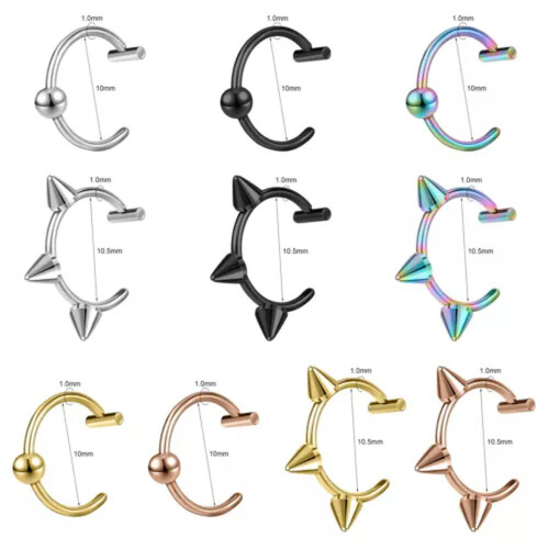 Fake Labret Piercing C-Shaped Stainless Steel Lip Ring Rose 1